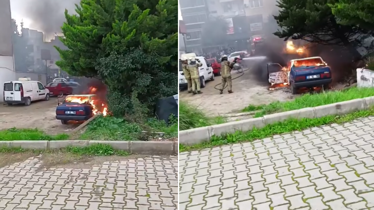 İzmir Bayraklı'da korkutan yangın: Araç alev alev yandı!